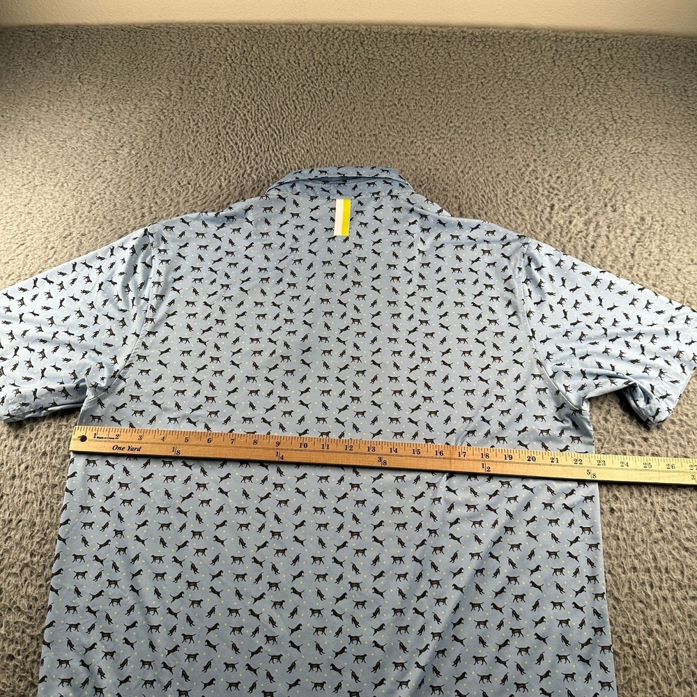 Rhoback The Lab Polo Shirt Mens L Dog Print Performance Light Blue Stretch - Picture 5 of 10